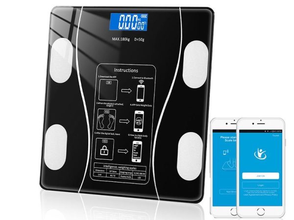 Cântar Inteligent de Diagnostic Corporal din Sticlă Securizată 4mm, 180kg, LCD, Bluetooth