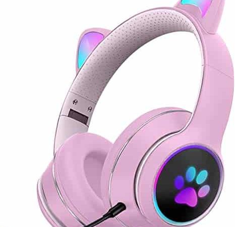 Cască roz pentru jocuri cu urechi de pisică detașabile