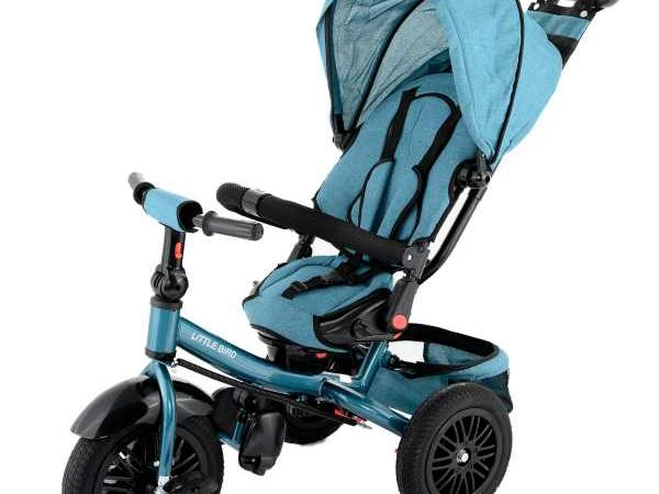 Tricicleta 4 in 1 rotativa cu pozitie de somn Little Bird albastru