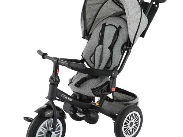 Tricicleta 4 in 1 rotativa cu pozitie de somn Little Bird Gri