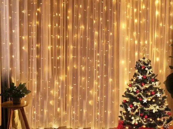 Instalatie tip perdea, 3mx3m, 300 leduri, 8 functii de iluminat, exterior, interior, alb cald