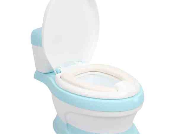 Olita educationala pentru copii Potty Blue, design realist ergonomic, colac moale PVC, vas colector detasabil, dimensiune 44 x 30 x 36 cm