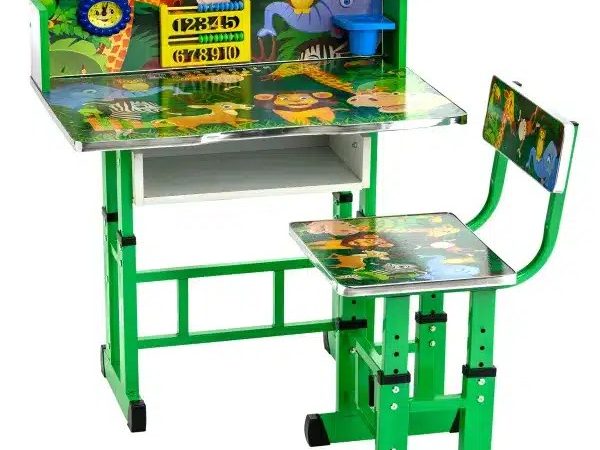 Birou cu scaun pentru copii, reglabile, cadru metalic si lemn, verde, Jungla B6