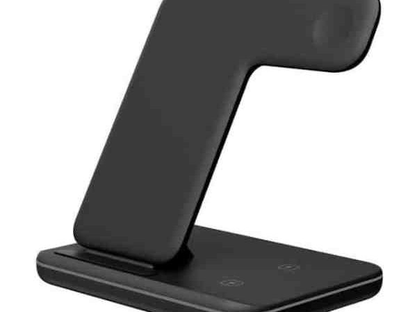 Încărcător Wireless 3 în 1 Compatibil iPhone, toate telefoane, Apple Watch și AirPods, cu Iluminare LED și Design Elegant