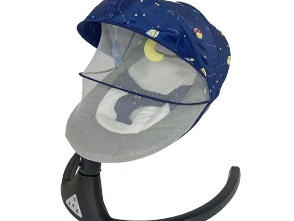 Leagăn Electric Bebeluși, little bird Balansoar pentru bebe cu trepte de legănare, plasă protecție, conexiune Bluetooth, telecomandă,USB, Jucării și Melodii ,albastru