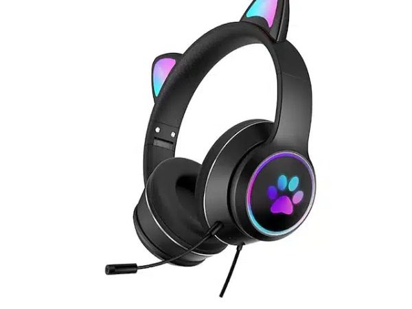 Cască roz pentru jocuri cu urechi de pisică detașabile Negru