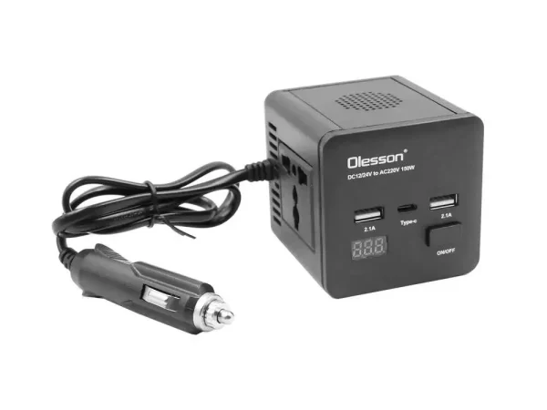 Invertor auto de 150W pentru a converti 12/24V DC la 220V AC cu 2xUSB Olesson 1663 Black