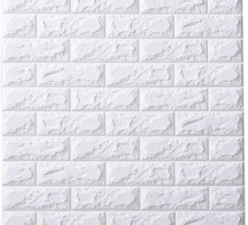 10xTapet 3D Autocolant alb, design caramida, rezistent la apa, 70cm x 77cm