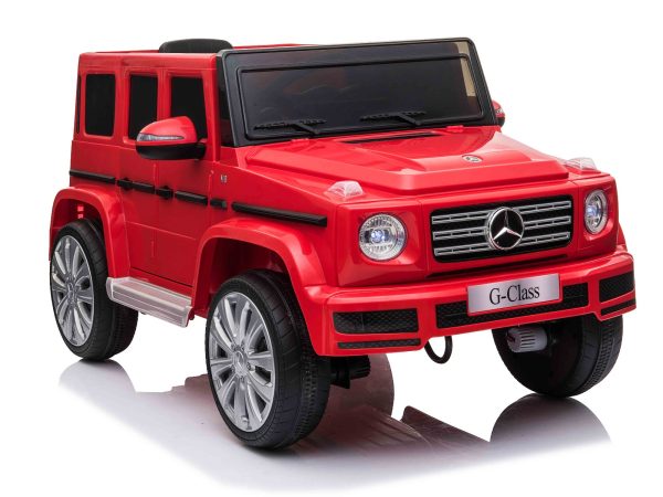 Mașinuță electrică de jucărie Mercedes G500 12V, roșu, telecomandă 2.4 GHz, intrare USB/SD, suspensie, baterie litiu, lumini LED, licență ORIGINALĂ
