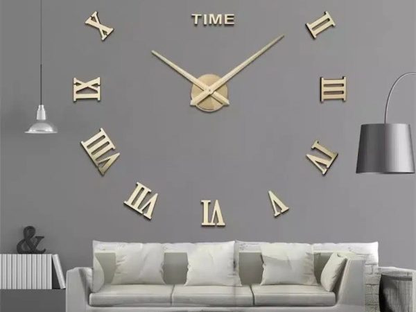 Ceas de perete 3D, auriu, 100 cm, XXL, design modern