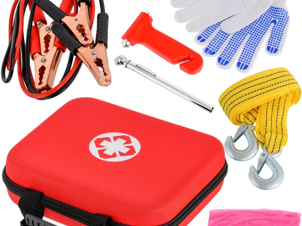 Kit siguranta auto: cabluri curent baterie + Chinga / Sufa tractare , manuci si plasa si Spargator de geamuri auto