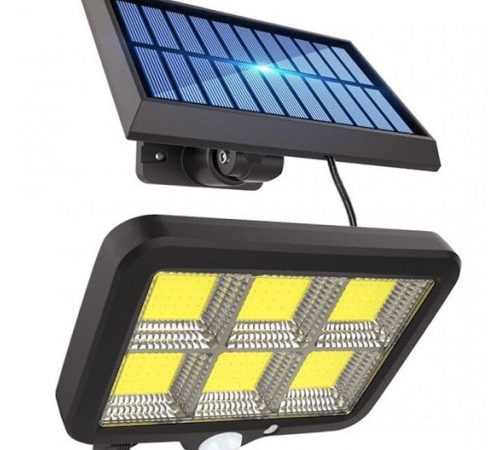 Proiector solar 120 LED COB senzor de lumina si miscare, negru ip 65