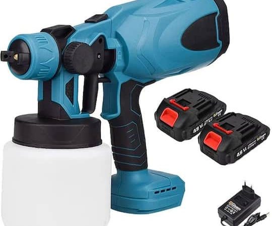 Pistol de vopsit fără cablu cu 2 acmulatori , 800 ml, duză din cupru, presiune ajustabilă, 3 moduri pulverizare, albastru