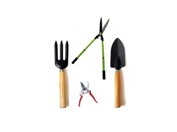 Trusă de scule de grădină cu mâner din lemn,furca, forefeca de vie, forefeca telescopeca si cazma pentru gard viu și tăietor – confortabil și durabil pentru utilizarea în grădină