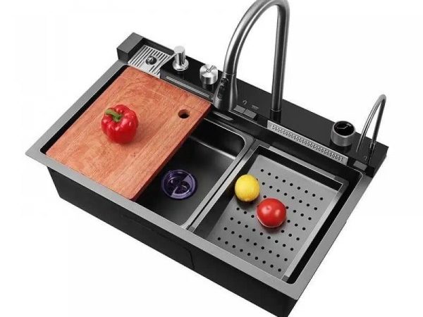 Chiuveta multifunctionala inox, cu led, gri 75×46 si suport cutie