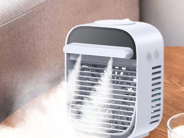 mini Răcitor de aer și umidificator, ventilator personal de birou cu 3 viteze, ventilator pentru aer condiționat, mini răcitor de aer, circulator portabil pentru ventilator personal, lumină de noapte LED pentru casă și birou și în aer liber