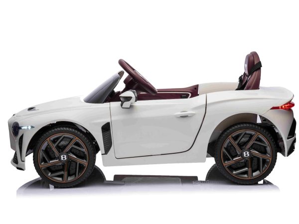 Mașinuță electrică de jucărie Bentley Bacalar 12V, alb, Uși care se deschid vertical, Telecomandă 2.4 GHz, Lumini LED, Intrare USB/Aux, Suspensie, Baterie litiu, Motor 2 X 25W, Licență ORIGINALĂ