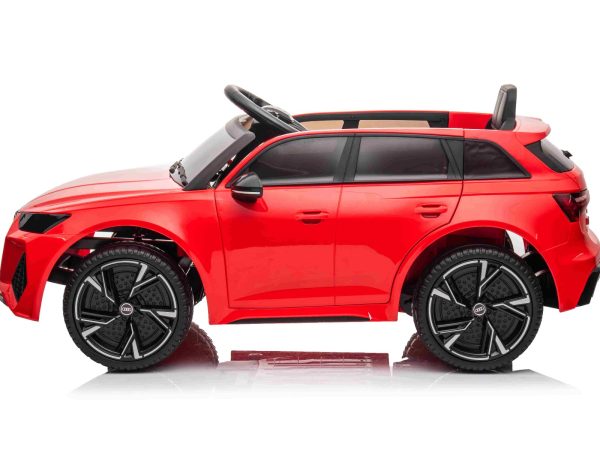 Mașină electrică Audi RS6, 12V, scaun piele, telecomandă 2.4GHz, comutator funcție telecomandă/ pedală, intrare USB, lumini LED, baterie 12V, roți moi EVA, 2 X MOTOR, roșu, licență ORIGINALĂ