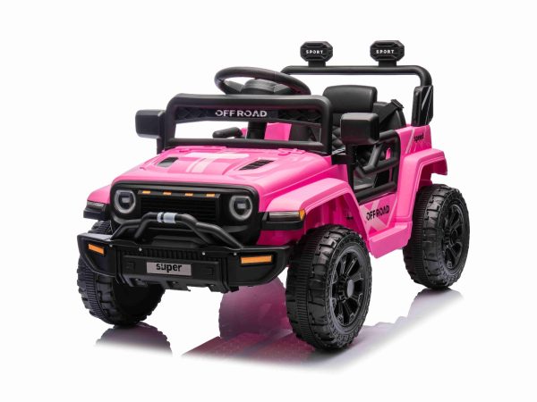 Mașina electrica copii OFFROAD NEW cu tracțiune spate, roz, baterie litiu, șasiu înalt, scaun larg, suspensie, telecomandă 2,4 GHz, lumini LED