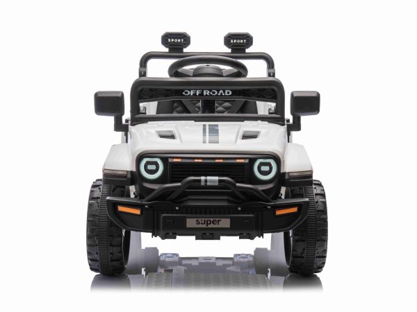 Mașina electrica copii OFFROAD NEW cu tracțiune spate, alb, baterie litiu, șasiu înalt, scaun larg, suspensie, telecomandă 2,4 GHz, lumini LED