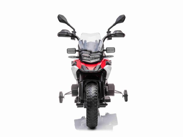 Motocicletă electrică BMW F850 GS, Licențiat, baterie 12V, roți moi EVA, motor 2 x 35W, lumini LED, roți auxiliare, roșu