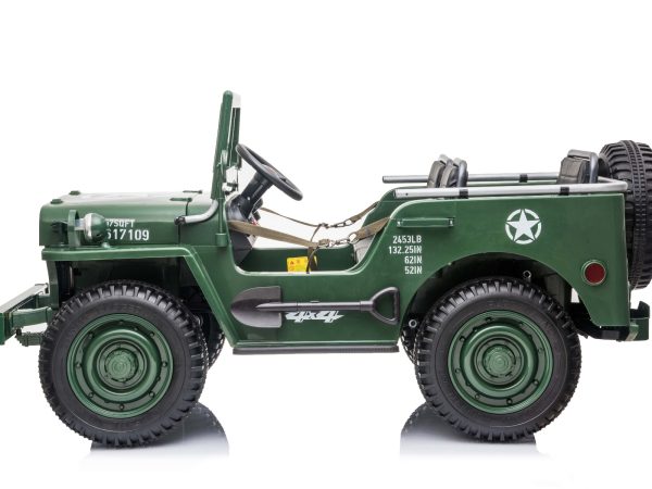 Mașinuță electrică pentru copii SUA ARMY-4X4, Verde, cu trei locuri, MP3 Player cu intrare USB / SD, suspensie integrală, lumini LED, parbriz pliabil, baterie portabilă 12V14AH, roți EVA, scaune din piele, telecomandă de 2,4 GHz, 4x4