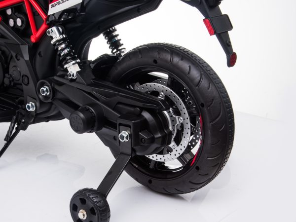 Motocicletă electrică copii APRILIA DORSODURO 900, Licențiată, baterie 12V, roți EVA moi, 2 x 18W Motoare, Suspensie, cadru metalic, furcă metalică, roți auxiliare, gri