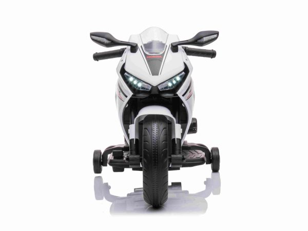 Motocicletă electrică HONDA CBR 1000RR, Licențiată, baterie 12V, roți plastic, motor 30W, lumini LED, cadru fix, roți auxiliare, alb