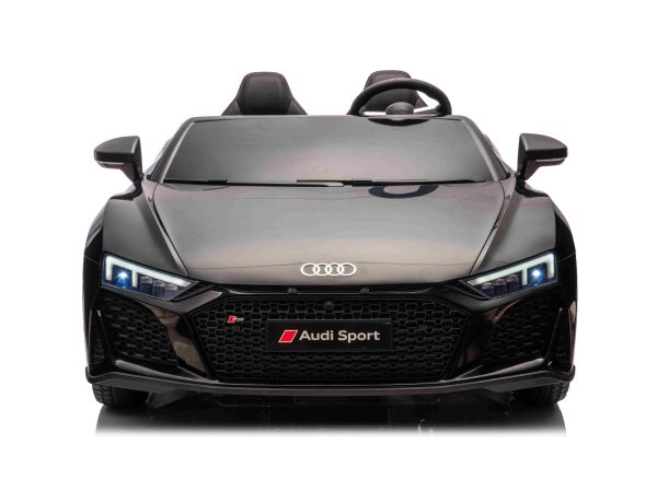 Mașină electrică Audi R8 SPYDER cu două locuri 24V, negru, MP3 Player cu USB/AUX și Bluetooth, Baterie 24V/14Ah, 2 motoare 200W, roți EVA cu suspensie spate, Scaune din piele, Controller cu cadran, Model cu Licență