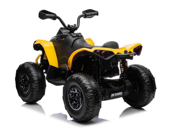 Quad electric Can-am Renegade, galben, cu un singur loc, suspensii față și spate, lumini LED, baterie de 12 V, 2 motoare de 35 W, roți moi EVA, player MP3 cu intrare USB/AUX, licențiat