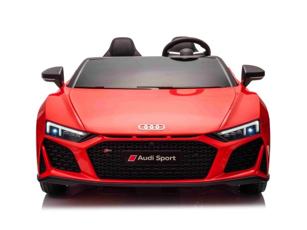 Mașină electrică Audi R8 SPYDER cu două locuri 24V, roșu, MP3 Player cu USB/AUX și Bluetooth, Baterie 24V/14Ah, 2 motoare 200W, roți EVA cu suspensie spate, Scaune din piele, Controller cu cadran, Model cu Licență