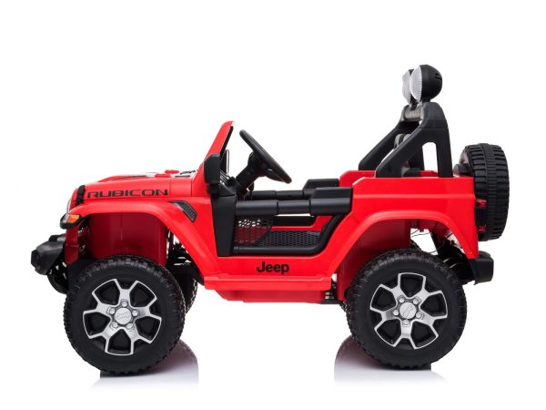 Mașinuță electrică pentru copii JEEP Wrangler, Roșu, scaun din piele, Radio cu intrare Bluetooth și USB, unitate 4x4, baterie cu litiu, roți EVA, suspensii spate, telecomandă de 2,4 GHz, comutator funcție telecomandă/ pedală, licențiat