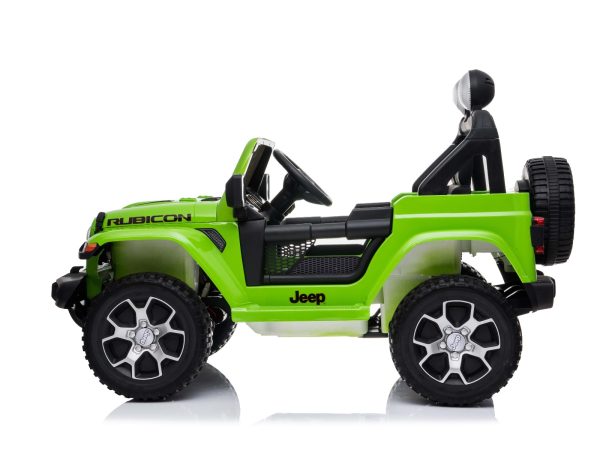 Mașinuță electrică pentru copii JEEP Wrangler, Verde, scaun din piele, Radio cu intrare Bluetooth și USB, unitate 4x4, baterie cu litiu, roți EVA, suspensii spate, telecomandă de 2,4 GHz, comutator funcție telecomandă/ pedală, licențiat