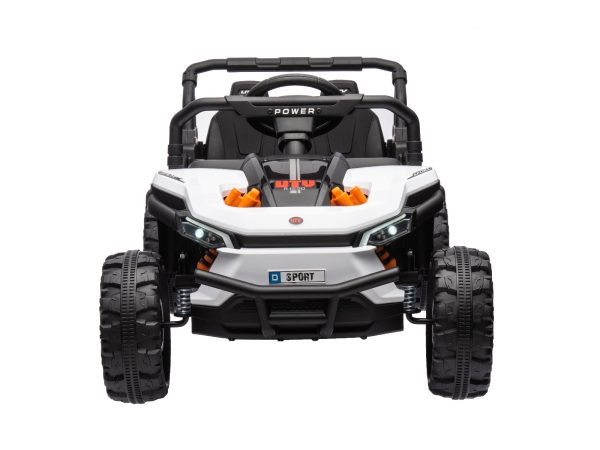 Mașină electrică copii UTV Small 12V, alb, Tracțiune spate, baterie 12V, Roți din plastic, banchetă dublă, Telecomandă 2,4 GHz, Un singur loc, MP3 player cu intrare USB/SD, Lumini LED