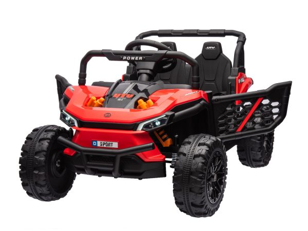 Mașină electrică copii UTV Small 12V, roșu, Tracțiune spate, baterie 12V, Roți din plastic, banchetă dublă, Telecomandă 2,4 GHz, Un singur loc, MP3 player cu intrare USB/SD, Lumini LED