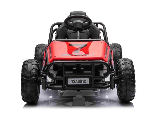 Kart electric SPORT-KART 24V, roșu, roți EVA, scaun din piele, 2 x 50W Motor, baterie 24V, construcție metalică masivă