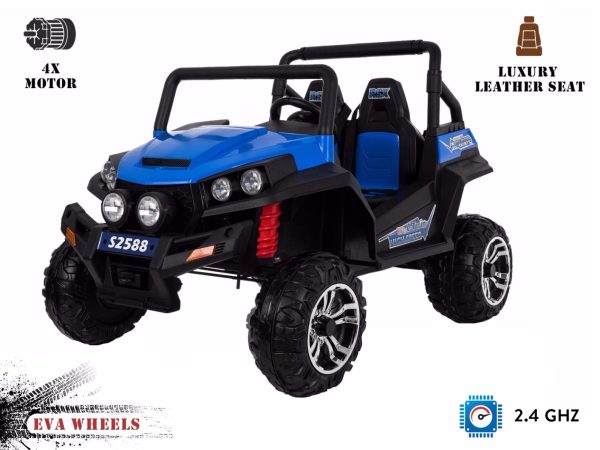 Mașinuță electrică pentru copii RSX tip ATV, Albastră-2.4Ghz, 4x Motoare, telecomandă, 2 scaune din piele, roți ușoare Eva, Radio FM, Bluetooth