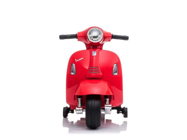 Motocicletă electrică Vespa GTS, roșie, cu roți ajutătoare, Model cu licență, Baterie 6V, Scaun piele, motor 30W