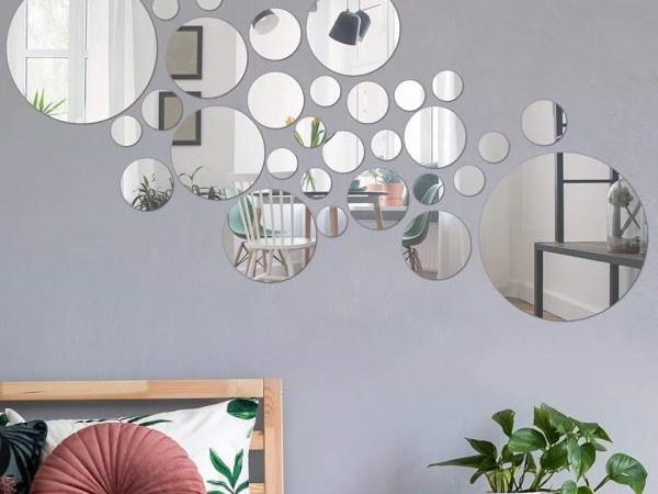 Set 26 Oglinzi acrilice sfere autoadezive pentru decorarea camerelor, argintii