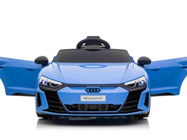 Maşinuţa electrica copii Audi RS E-tron GT 12V, albastru, scaun lat, telecomandă 2.4 GHz, intrare USB / AUX, Bluetooth, suspensie, baterie litiu, lumini LED, motor 2 x 25W, licență ORIGINALĂ