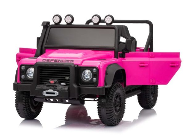 Maşinuţa electrica copii Land Rover Defender 110 SVX 12V, roz, tracțiune 4X4, lumini LED, suspensii față și spate, telecomandă 2.4 GHz, intrare USB/Aux, Bluetooth, baterie litiu, motor 4 X 25W, licență ORIGINALĂ