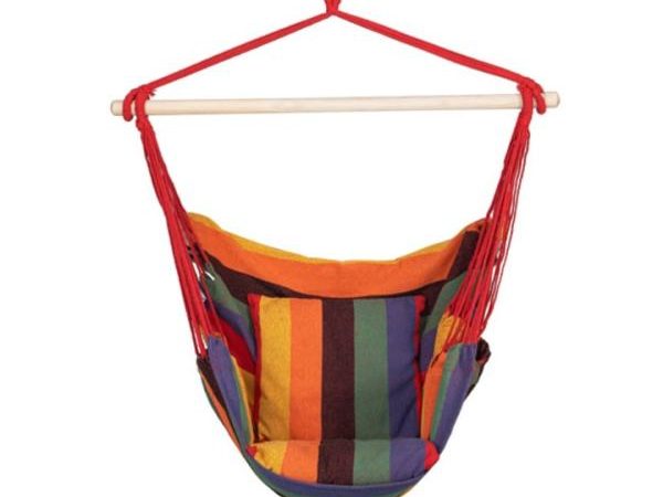 Hamac tip scaun suspendat din bumbac, cu 2 perne, 150kg, multicolor