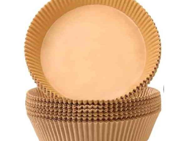 Set 100 bucati hartie de copt pentru air fryer, friteuza, Unica folosinta, 20cmx4.5 cm, Maro, Rotund