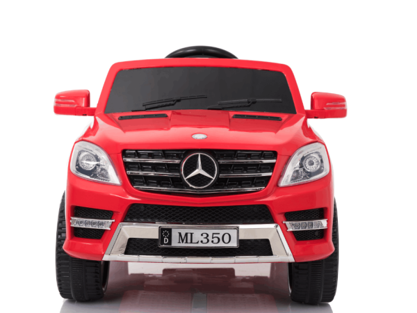 Mașină electrică copii Mercedes-Benz ML 350, Roșie, licență originală, uși care se deschid, Scaun din plastic, 2x motoare, baterie de 12V, telecomandă 2,4 Ghz, pornire ușoară, amortizoare