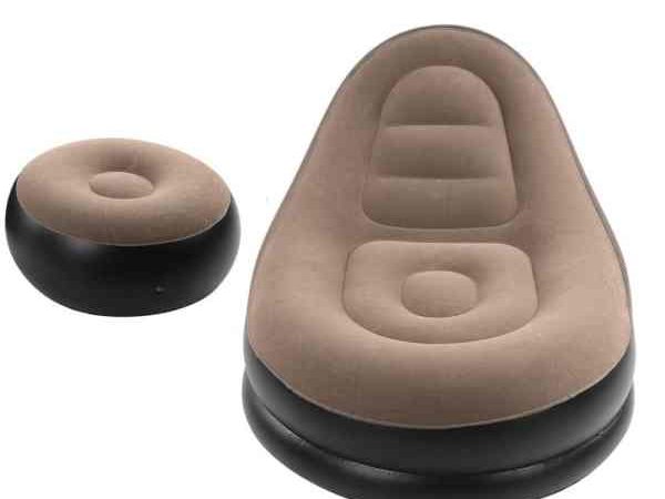 Fotoliu gonflabil cu suport pentru picioare, invelis catifelat