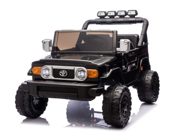 Mașinuță electrică de jucărie Toyota FJ Cruiser XXL cu tracțiune 4x4, autorizată (cu două locuri), negru, baterie litiu portabilă, șasiu înalt, două locuri, punte spate cu suspensie, telecomandă 2,4 GHz, player MP3 cu Bluetooth, lumini LED