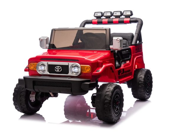 Mașinuță electrică de jucărie Toyota FJ Cruiser XXL cu tracțiune 4x4, autorizată (cu două locuri), roșu, baterie litiu portabilă, șasiu înalt, două locuri, punte spate cu suspensie, telecomandă 2,4 GHz, player MP3 cu Bluetooth, lumini LED
