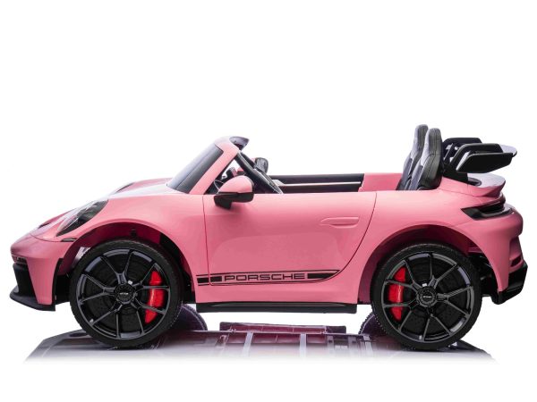 Mașină electrică copii Porsche 911 24V cu tracțiune 4x4, roz, scaun cu două locuri, telecomandă 2.4 GHz, intrare USB/AUX, motoare 200W, suspensie, baterie litiu, lumini LED față și spate, licență ORIGINALĂ