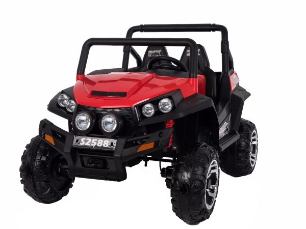 Mașinuță electrică pentru copii RSX tip ATV, Roșie-2.4Ghz, 4x Motoare, telecomandă, 2 scaune din piele, roți ușoare Eva, Radio FM, Bluetooth