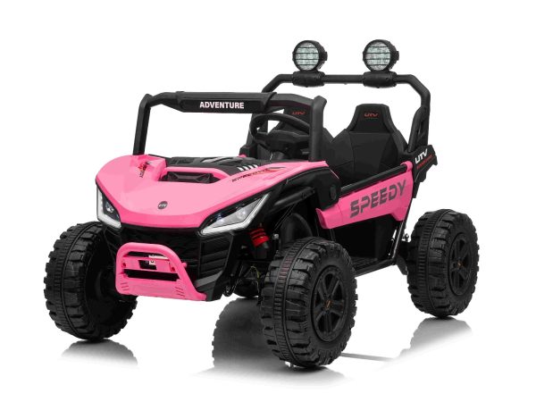 Maşinuţa electrica copii T-REX Ride 4x4 cu două locuri 24V, roz, player MP3 cu intrare USB/AUX, acționare 4x4, baterie litiu, suspensie, telecomandă, lumini LED